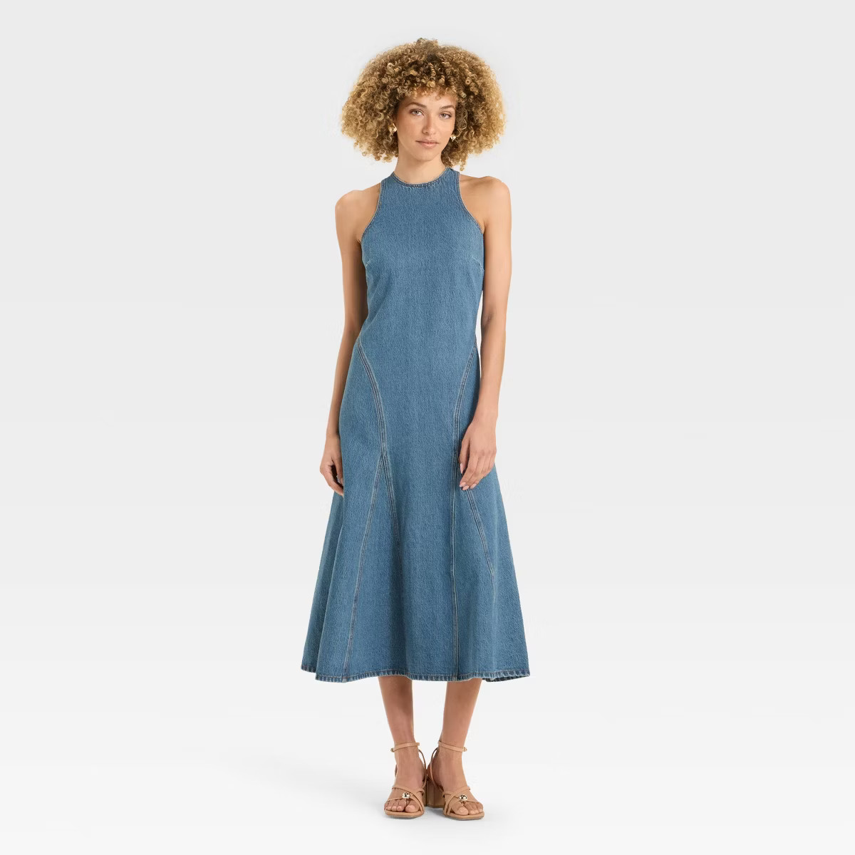 Women's Racerback Denim Midi A-Line Dress - Future Collective Medium Wash 00 | Target