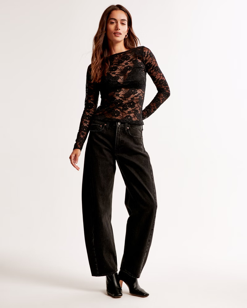 Women's Long-Sleeve Lace Slash Top | Women's Tops | Abercrombie.com | Abercrombie & Fitch (US)