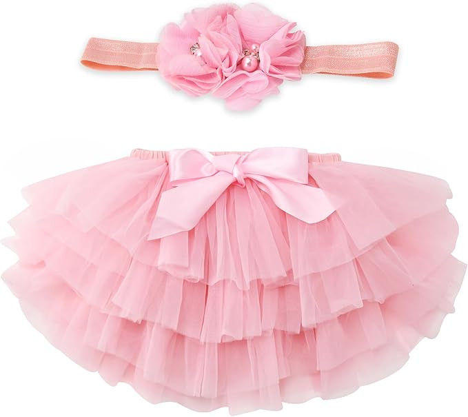 Exegawe Baby Girls Tutu Skirt with Headband, Toddler Girls Tulle with Diaper Cover Birthday Party... | Amazon (US)