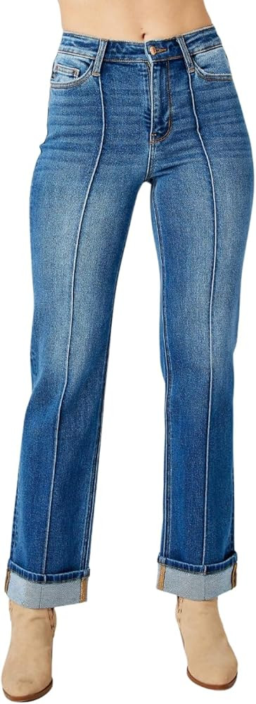 Judy Blue High Rise Front Seam Detail Straight Jeans | Amazon (US)