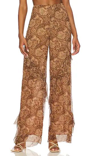 Lilia Ruffle Pant in Brown Paisley | Revolve Clothing (Global)