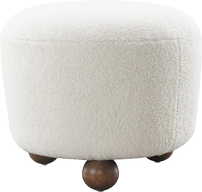 Sagebrook Home Round Ottoman with Ball Feet, Beige, Rubber Wood, Contemporary, 20" L X 20" W X 17... | Amazon (US)