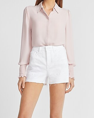 Super High Waisted White Embroidered Jean Shorts | Express