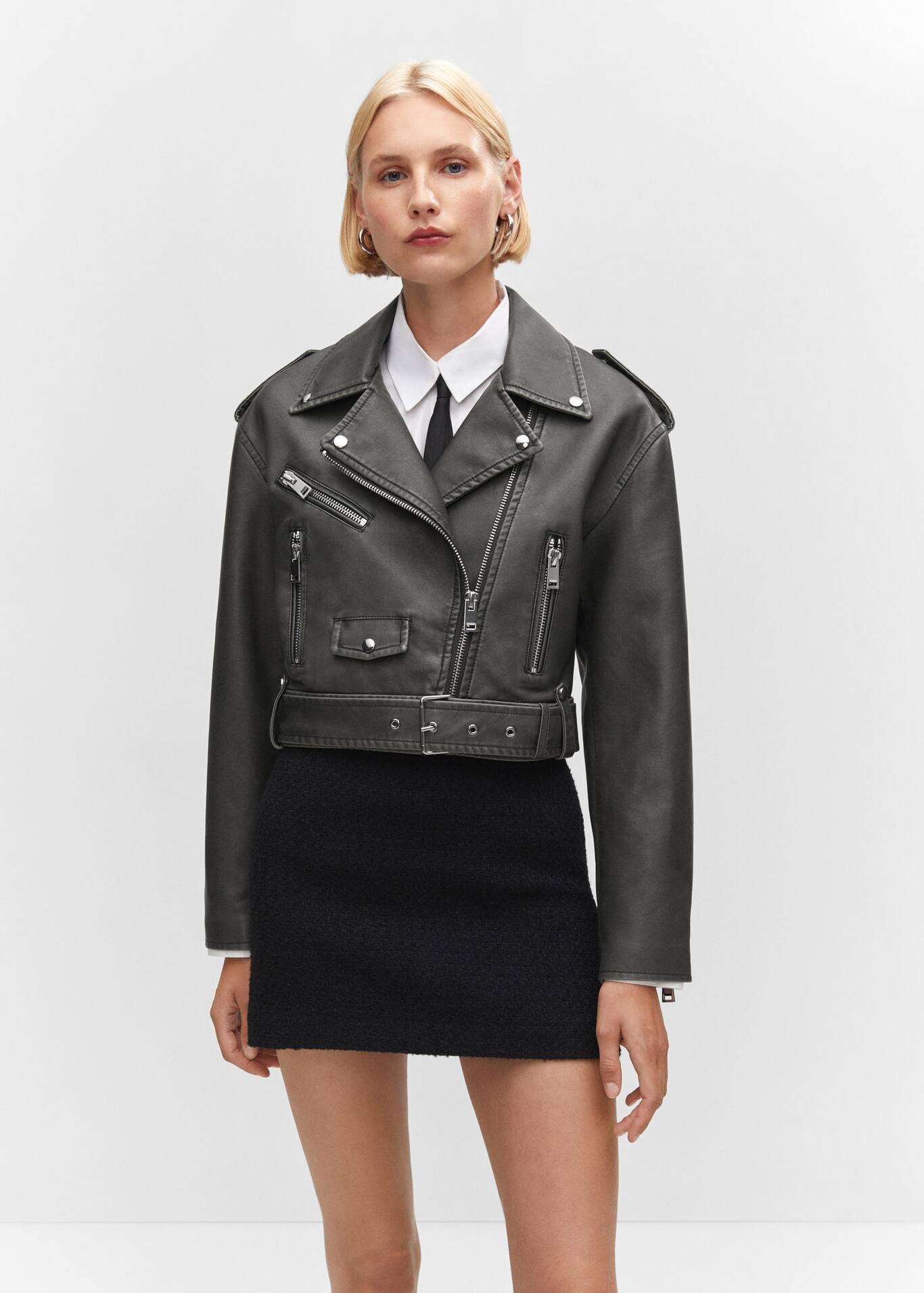 Distressed-effect biker jacket -  Women | Mango USA | MANGO (US)