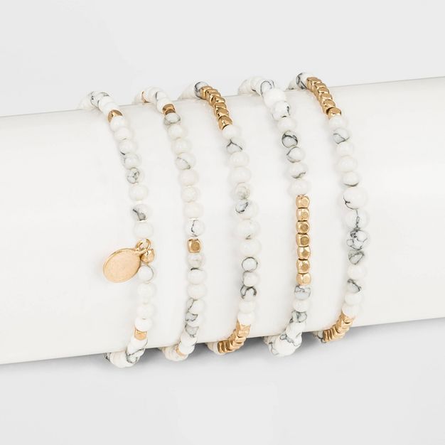 Howlite Multi-Strand Bracelet - Universal Thread™ White/Gold | Target