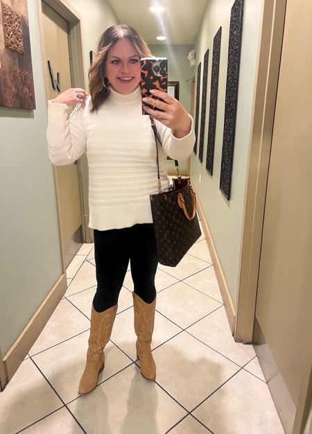 Bopped out for a quick dinner tonight.
I picked up this mock neck tunic last week. I absolutely love it. It’s the perfect mid weight sweater. It also looks adorable with jeans. Runs large.
Sweaters, boots, neutrals, Louis Vuitton, Winter outfits 

#LTKSeasonal #LTKfindsunder50 #LTKstyletip