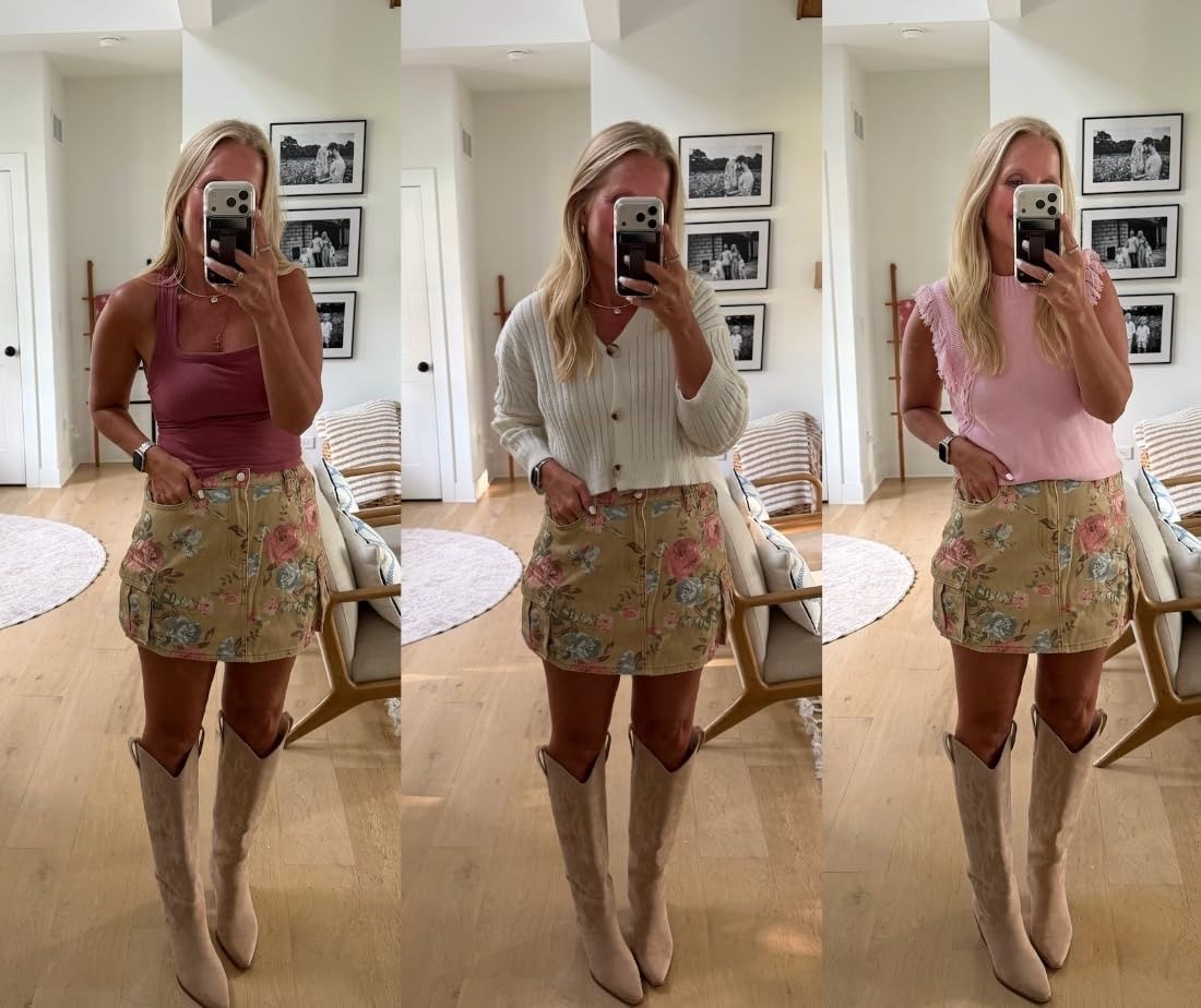 I'm wearing a medium in the cute denim floral skirt, a small in the tank with a built-in bra, a large in the cardigan sweater, and a small in the sleeveless sweater tank with the fringe. Shop these looks from Amazon!

#LTKootd #LTKmomlife #LTKOver40