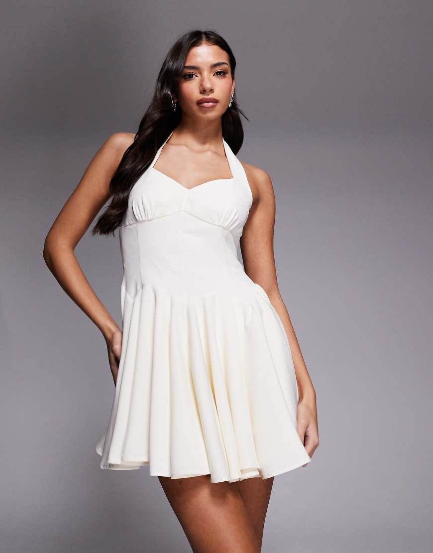 Rare London tailored sweetheart neckline halterneck mini dress in cream-White | ASOS (Global)