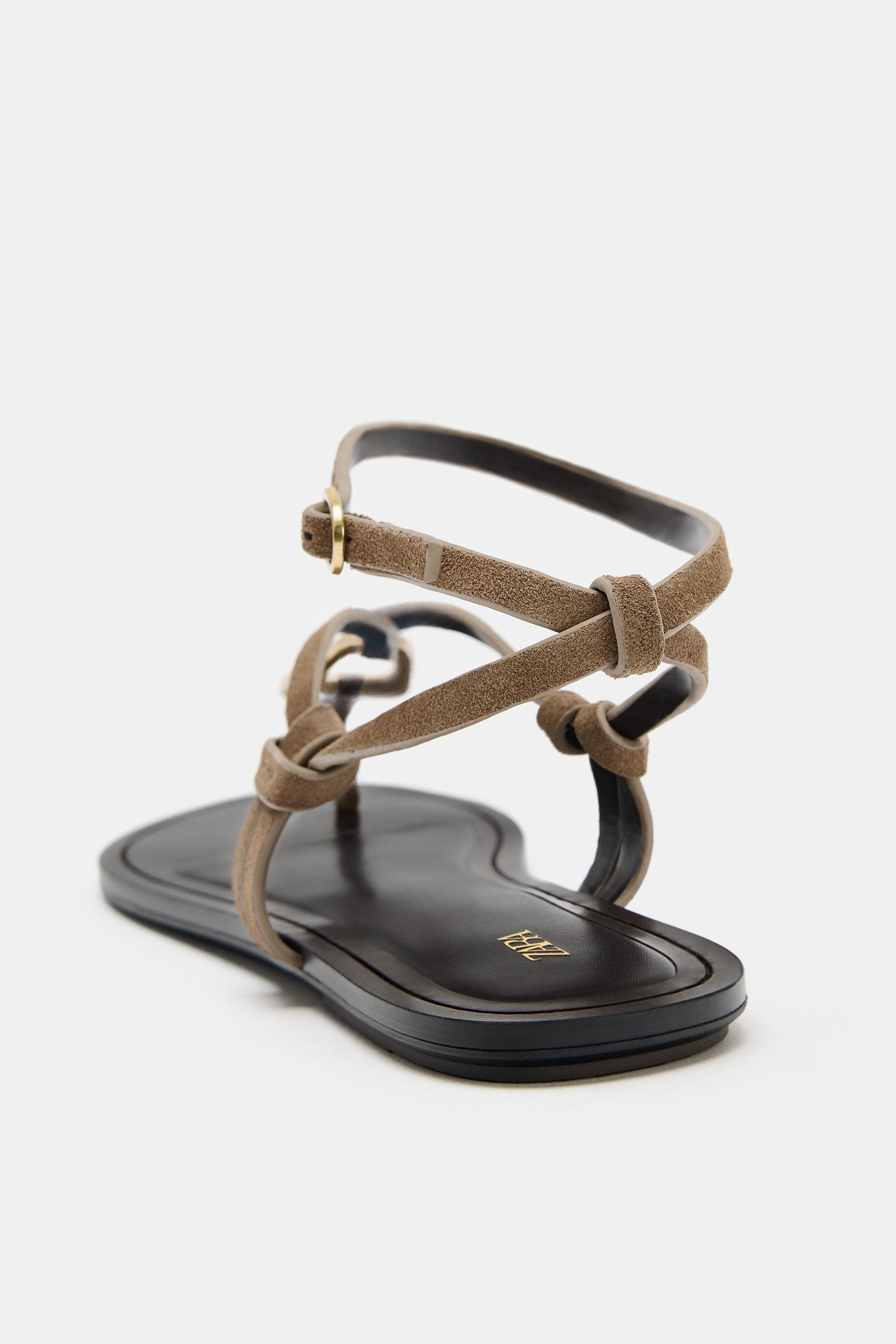 LEATHER SANDALS WITH METALLIC DETAIL | Zara Canada