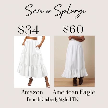 It’s Save or Splurge Sunday! Who doesn’t love a maxi skirt 💕 you can get this cute one from American Eagle or save on this cute Amazon one which I would perfer for this festive summer trend. BrandiKimberlyStyle, summer fashion, summer outfit, spring outfit, white maxi skirt 

#LTKFestival #LTKstyletip