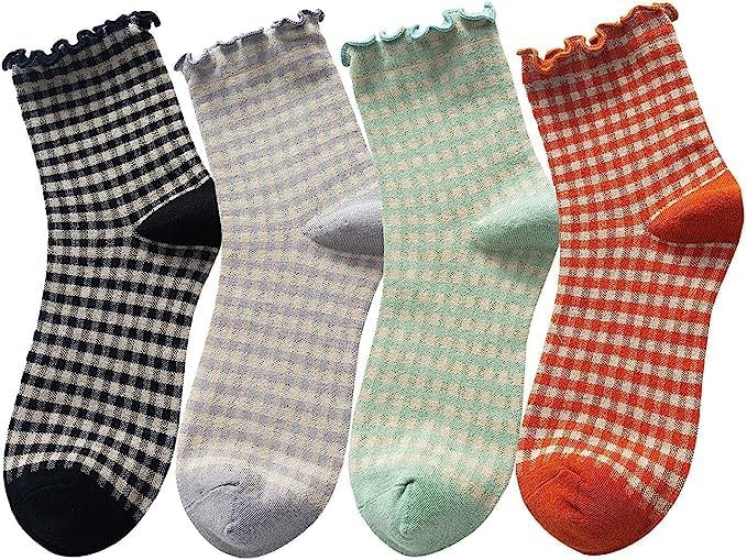 Women's Cute Ruffle Frilly Striped Color Block Cotton Knit Casual,ruffle socks woman， Size 5-9 ... | Amazon (US)