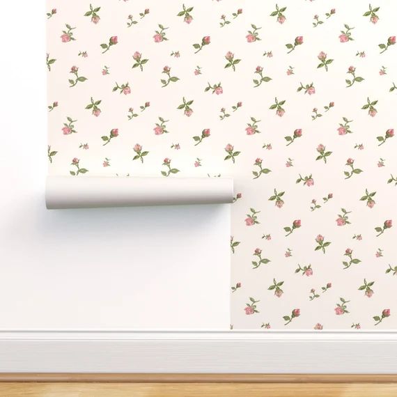 Rose Wallpaper - Scattered Vintage Rosebuds By Bravenewart - Cream Blush Tiny Flowers Removable S... | Etsy (US)