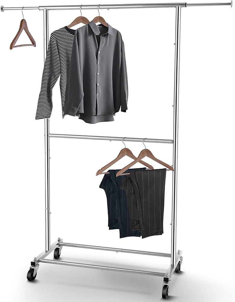 Simple Trending Double Rod Clothing Garment Rack, Rolling Clothes Organizer on Wheels for Hanging... | Amazon (US)