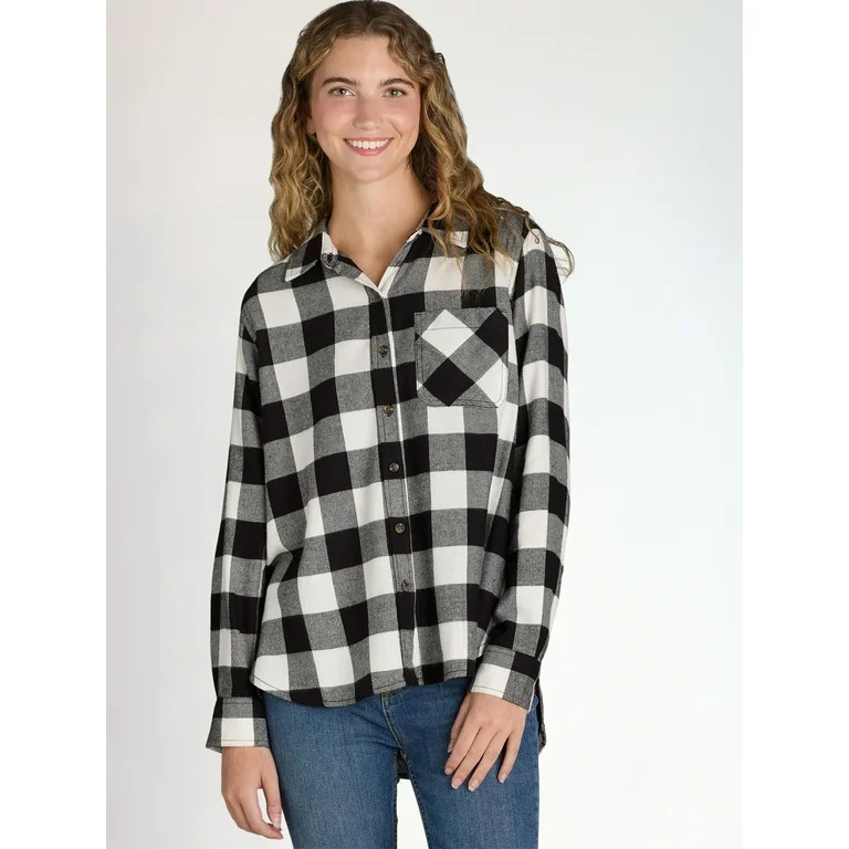Time and Tru Women's Flannel Shirt with Long Sleeves, Sizes S-XXXL - Walmart.com | Walmart (US)
