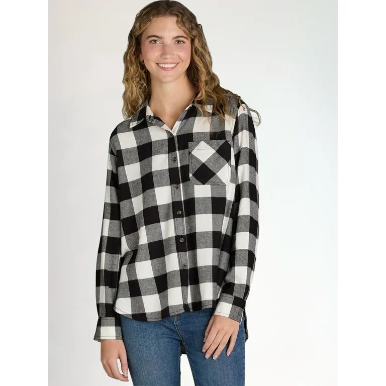 Time and Tru Women's Flannel Shirt with Long Sleeves, Sizes S-XXXL | Walmart (US)