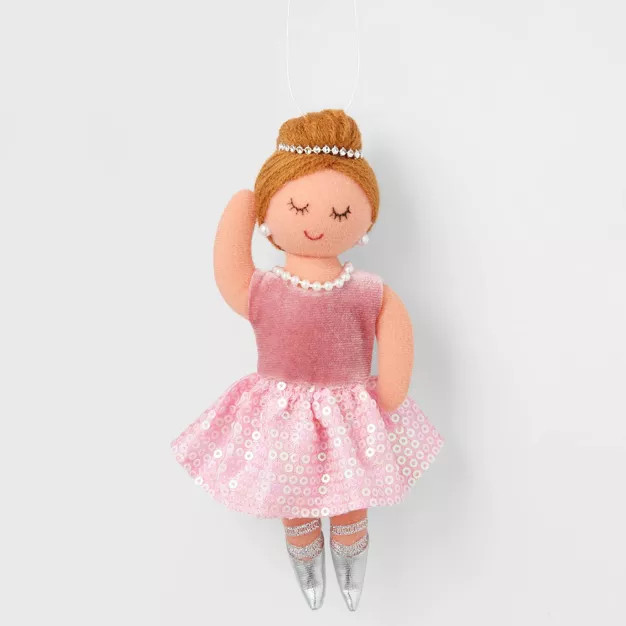 Fabric Ballet Dancer with Pink Dress & Silver Shoes Christmas Tree Ornament - Wondershop͐... | Target
