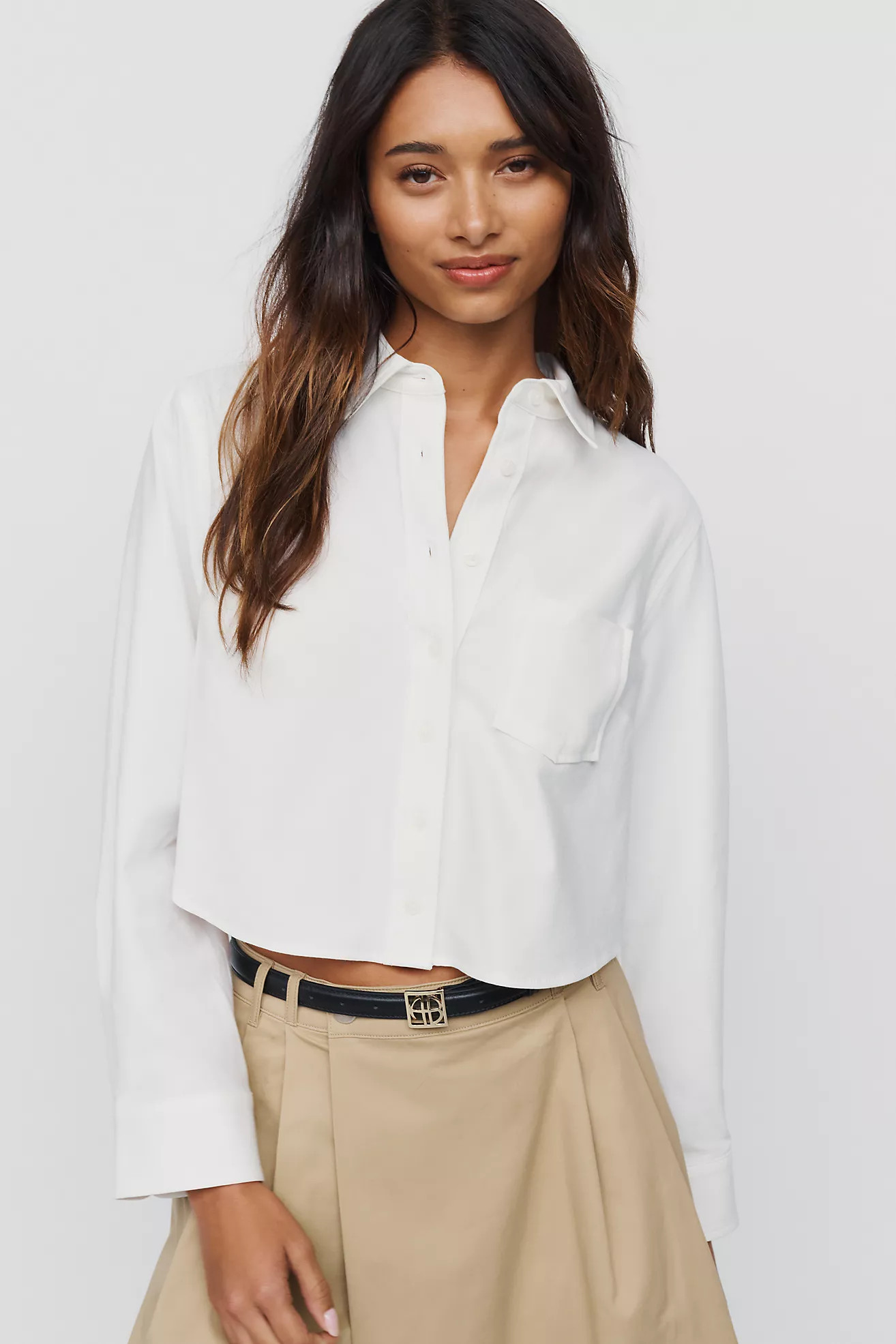 Merritt Cotton Stretch Cropped Buttondown Shirt | Anthropologie (US)