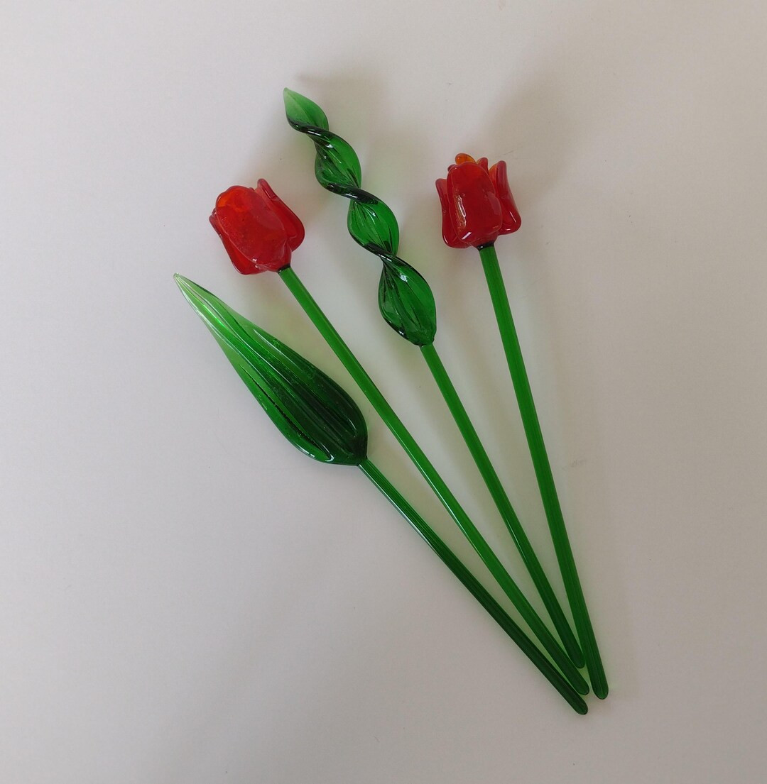 Red Rose & Green Leaf Cocktail Swizzle Sticks Stirrers - Set of 4 - Etsy | Etsy (US)