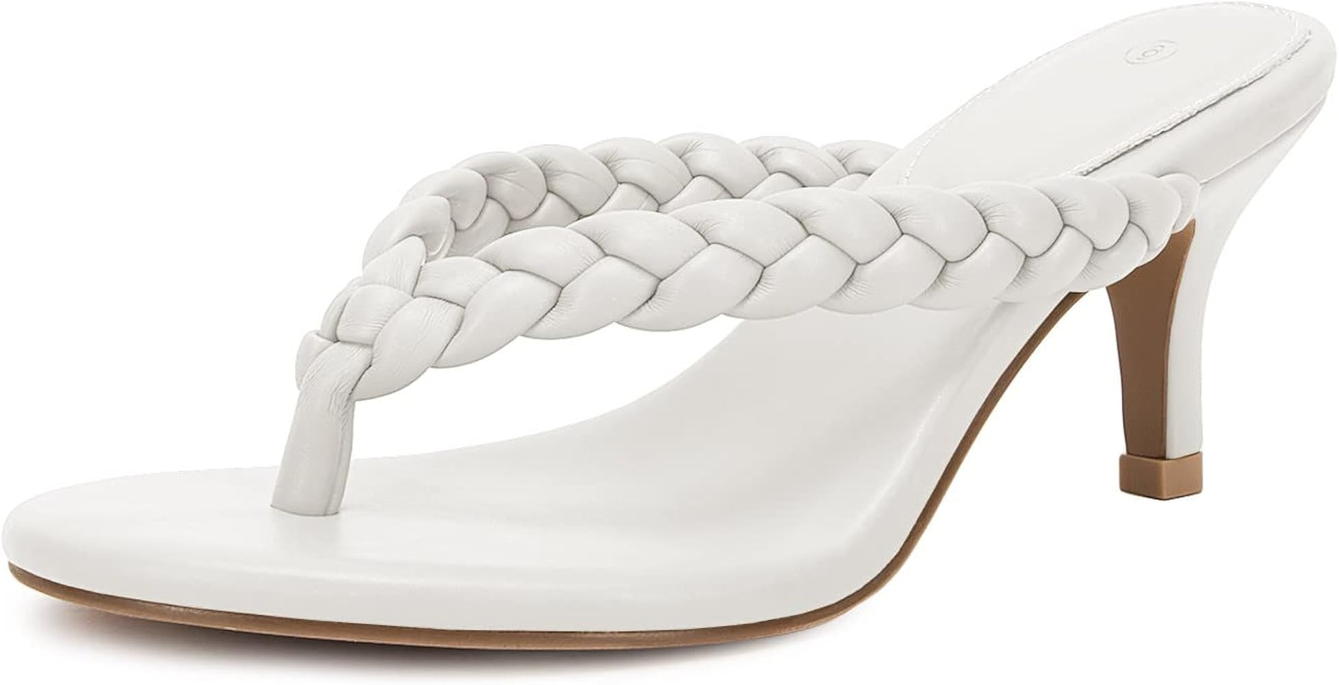 Mskilder Womens Kitten Heels Flip Flops Slip On Backless Braided Slides Thong Sandals Slippers | Amazon (US)