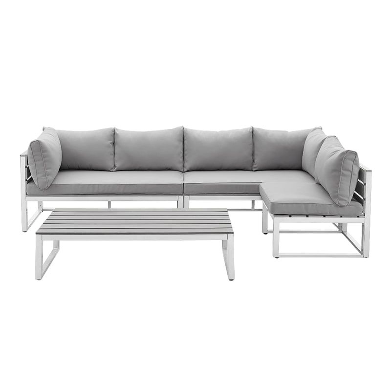 Delacora WE-BDAW4CS Four Piece Aluminum Framed Wood Conversation Set with Cushions Gray Outdoor Furn | Build.com, Inc.