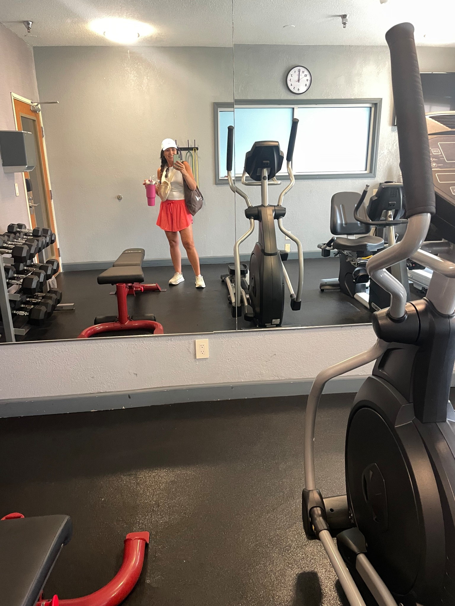 Only full length mirror at the hotel is in the gym. 
Ootd to sweat it out in while at baseball tournament game! 
Look cute even if you’re sweating from head to toe 

I’m wearing a medium in the shorts, wish small would have been available-the waist is a little big but maybe it’s better not to have them tighter in the heat 

#LTKStyleTip #LTKFindsUnder50 #LTKActive