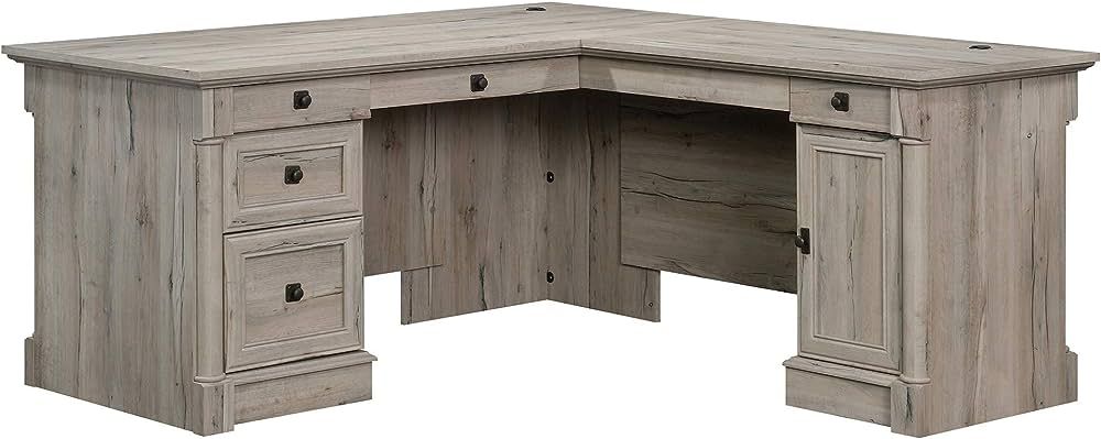 Sauder Palladia L-Shaped Desk, L: 68.74" x W: 65.12" x H: 29.61", Split Oak finish | Amazon (US)