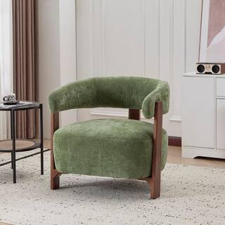 Green Polyester Upholstered Club Chair Accent Chair with Unique Walnut Rubber Wood 3-Leg Design, Curved Backrest | The Home Depot