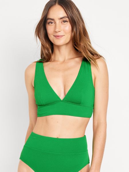 V-Neck Longline Pucker Bikini Swim Top for Women | Old Navy (US)