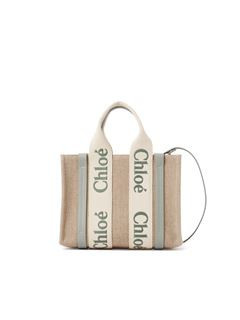 Small Woody tote bag in linen | Chloe US