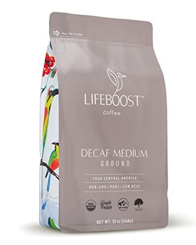 Lifeboost Coffee Medium Roast Swiss Water Decaf Coffee Ground - Low Acid Single Origin USDA Decaf Organic Coffee - Non-GMO Coffee Third Party Tested For Mycotoxins & Pesticides - 12 Ounces | Amazon (US)
