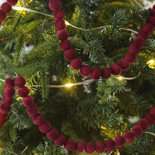 Roowest Burgundy Cranberry Wooden Bead Garland Decorations 6.6 ft Flocking Velvet Wood Beaded Christmas Tree Decor Farmhouse Vintage Wood Bead Garlands Hanging Decorations for Xmas Decoration Supplies | Amazon (US)