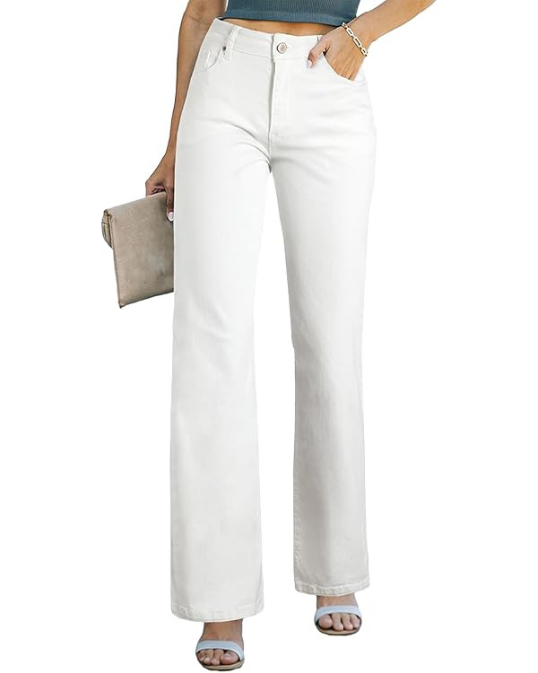 Sidefeel Women's Wide Leg Jeans Casual High Waisted Straight Zimbaplatinum Denim Pants with Pocke... | Amazon (US)
