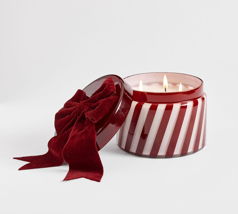 Bow Lidded Candy Stripe Candle - Balsam Fir Vetiver | Pottery Barn (US)