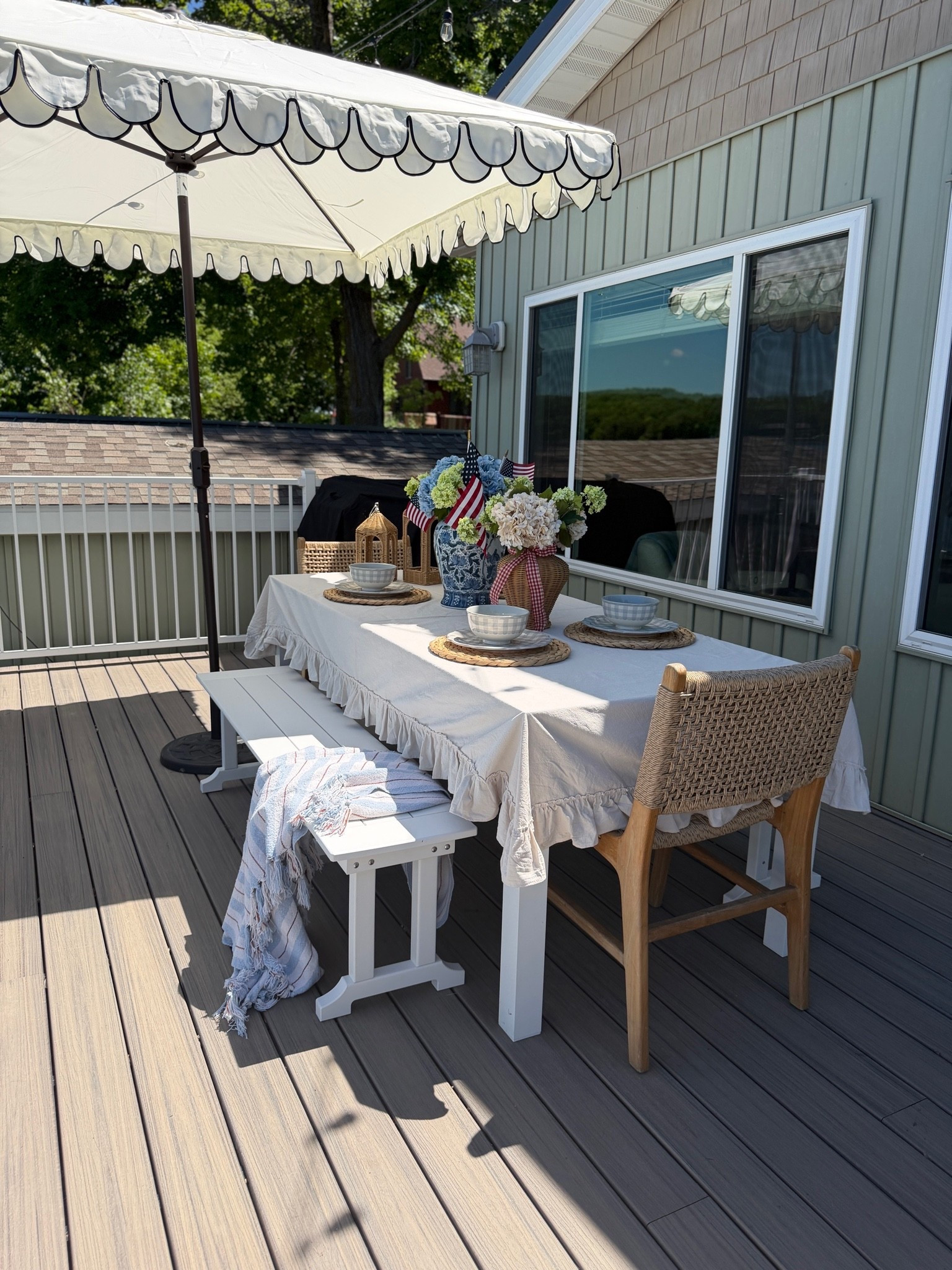 #ad Summer outdoor dining with @Wayfair! From hosting to family dinners, Wayfair has it all! I love this scalloped umbrella and the ruffle tablecloth 😍 #wayfairpartner #wayfair #wayfairpicks #outdoorliving

#LTKHome #LTKSaleAlert #LTKSeasonal