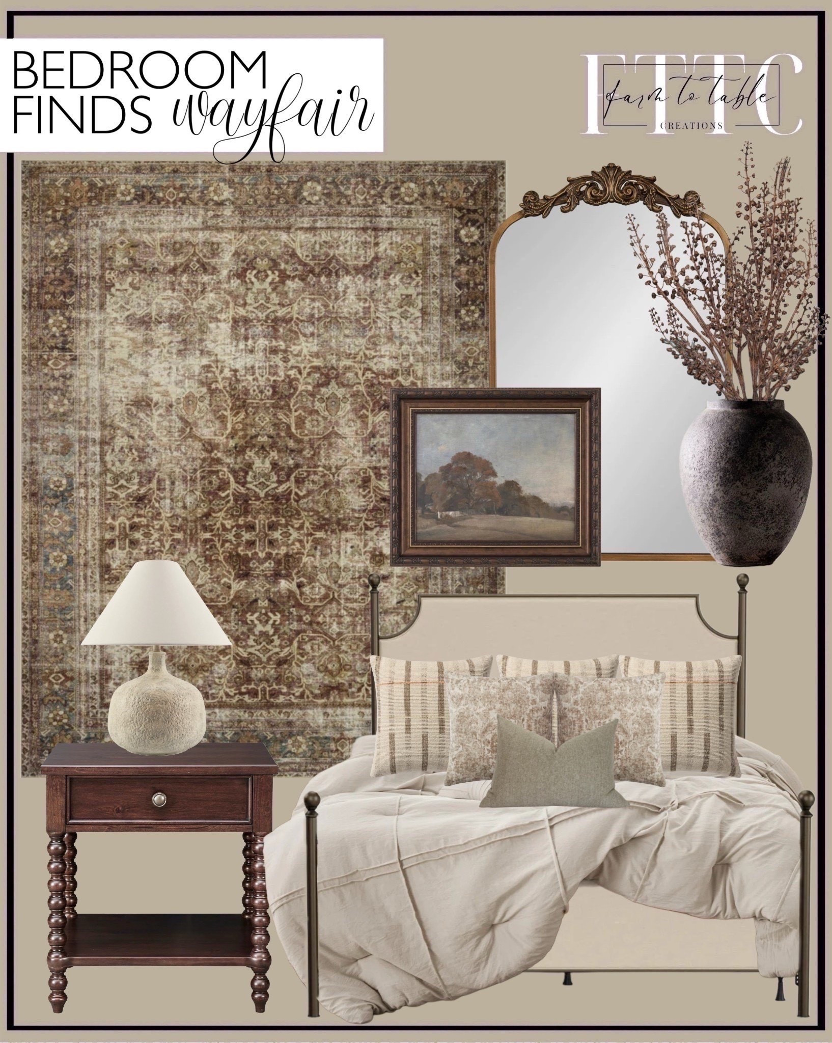 Wayfair Bedroom Finds You’ll Love

Follow @farmtotablecreations on Instagram for more cozy home inspiration.

Every single piece in this look is from Wayfair ✨ From the iron bed and vintage-inspired rug to the carved mirror, nightstand, oversized vase with fall stems, and even the vintage-style artwork — it’s a full bedroom refresh made easy. I styled the bed with layered pillows and neutral bedding, then pulled in warm fall tones through the rug and art for that perfectly cozy, collected feel. Wayfair always has such a great mix of timeless and on-trend finds that make it simple to create a designer look without the designer price tag.

#WayfairHome #WayfairFinds
#ironbed #vintagerug #nightstand #tablelamp #throwpillows #neutralbedding #bedroommirror #vase #fallstems #bedroomart #vintageart #bedroomdecor #cozybedroom #bedroomstyling
#traditionalbedroom #moderntraditional #oldworldstyle


#LTKFindsUnder50 #LTKHome #LTKSaleAlert