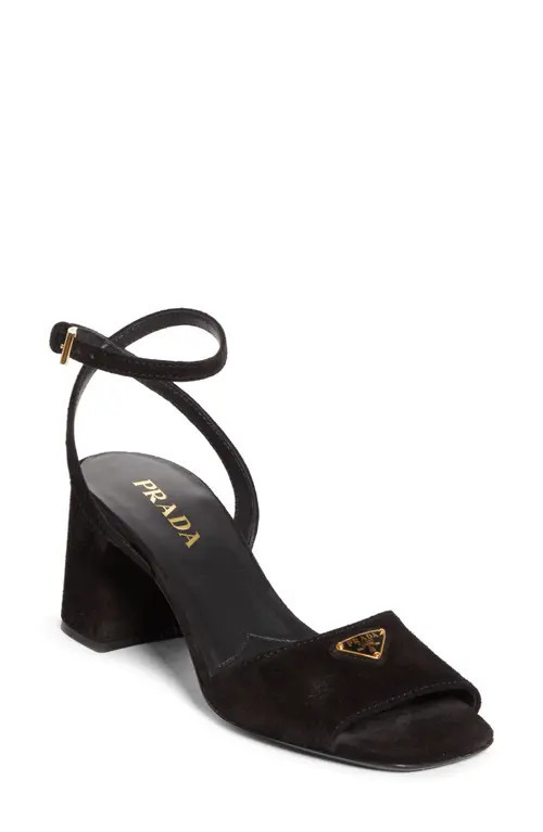 Prada Block Heel Ankle Strap Sandal in Black at Nordstrom, Size 7.5Us | Nordstrom