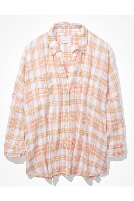 AE Oversized Button-Up Beach Shirt | American Eagle Outfitters (US & CA)