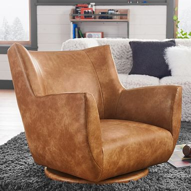 Vegan Leather Caramel Lennon Low Swivel Chair | Pottery Barn Teen | Pottery Barn Teen