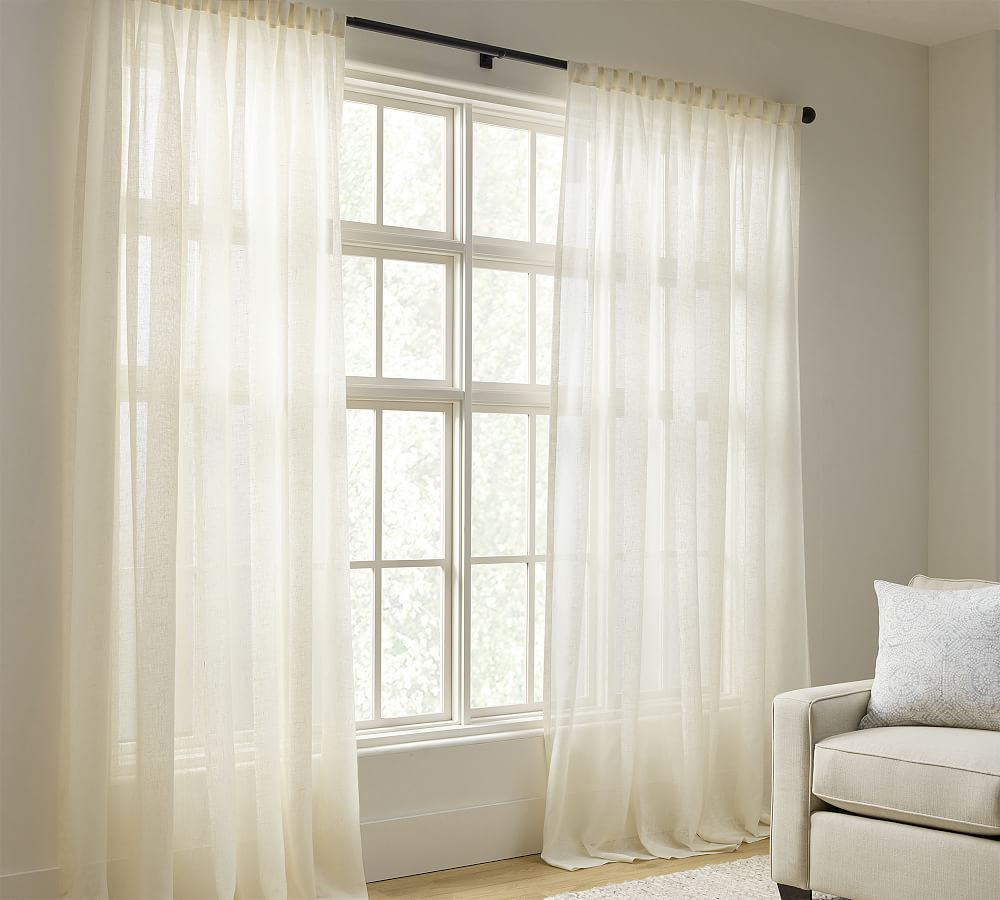 Custom Emery Linen Sheer Drape - Ivory | Pottery Barn (US)