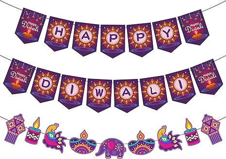 Happy Diwali Banner Party Decorations Deepavali Hanging Banner Purple Card Porch Sign Decor Festi... | Amazon (US)