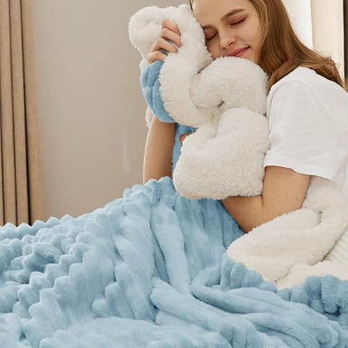 Bedsure Sherpa Blanket King Size for Bed - Super Soft, Cozy Fleece Thick Warm Blanket for Winter, GentleSoft Home Room Decor, Sky Blue, 108x90 Inches | Amazon (US)