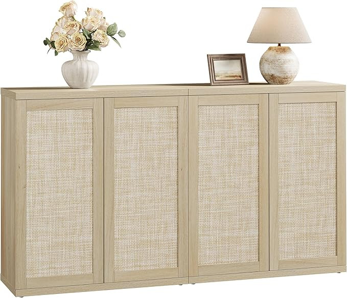 SICOTAS Rattan Sideboard Buffet Storage Cabinet - 2 Pieces Boho Coffee Bar Console Cabinet with S... | Amazon (US)