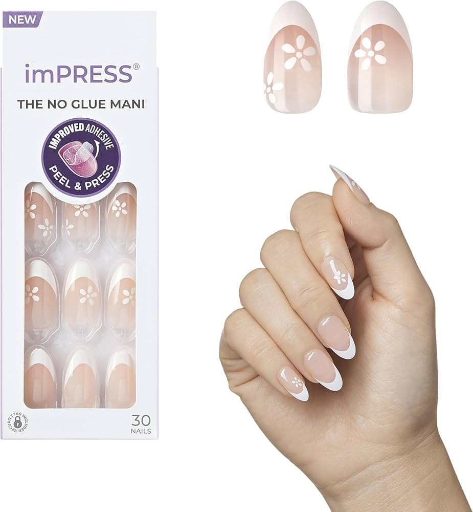 KISS imPRESS No Glue Press-On Nails, French, 'Fearless', Light Neutral + White Tip French, Medium... | Amazon (US)