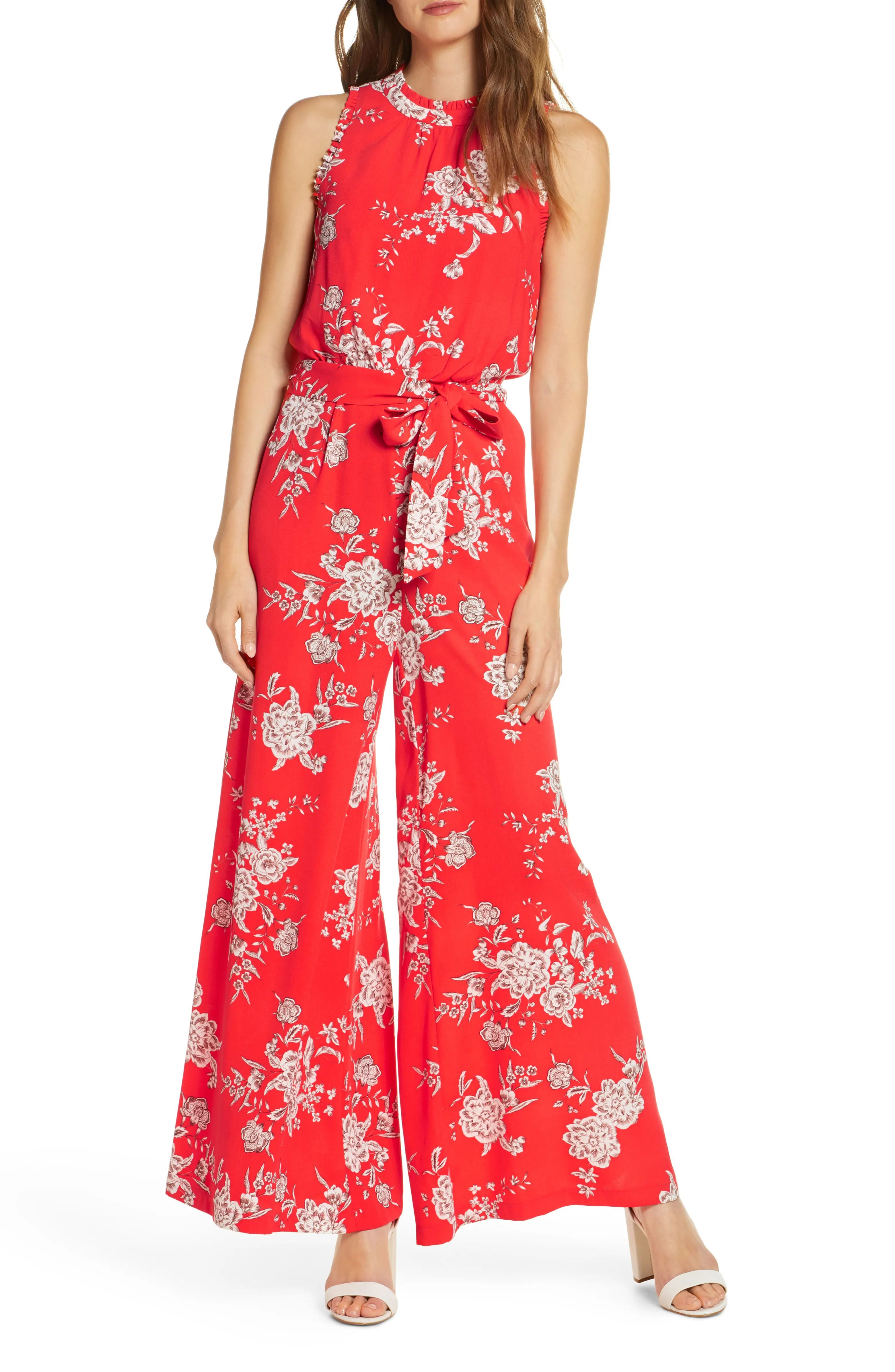 Floral Sleeveless Wide Leg Crepe Jumpsuit | Nordstrom