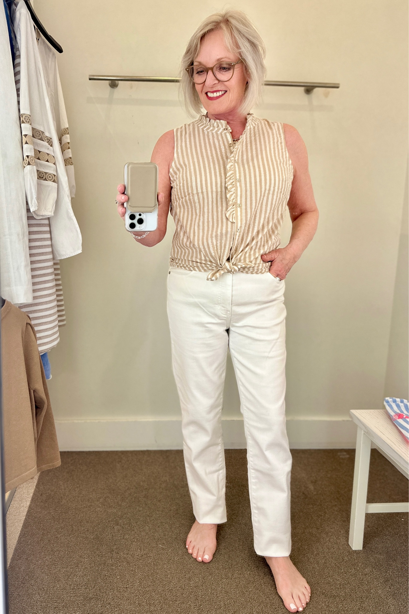 White with beige striped top and white jeans from Talbots. Currently 50% off!
In reg, petite and plus sizes

#LTKSummerSales #LTKMidsize #LTKFindsUnder100