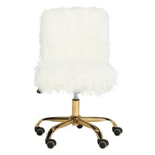 Whitney White/Gold Faux Sheepskin Swivel Office Chair | The Home Depot