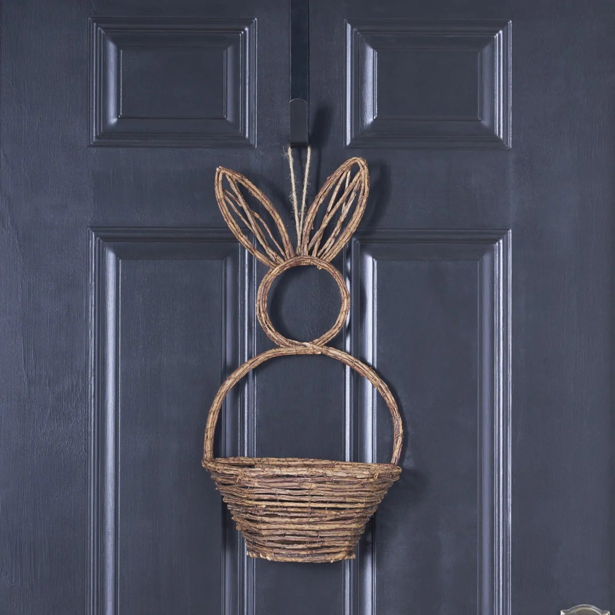Natural Woven Wicker Easter Bunny Basket Hanging Wall Pocket Spring Decor | Darby Creek Trading
