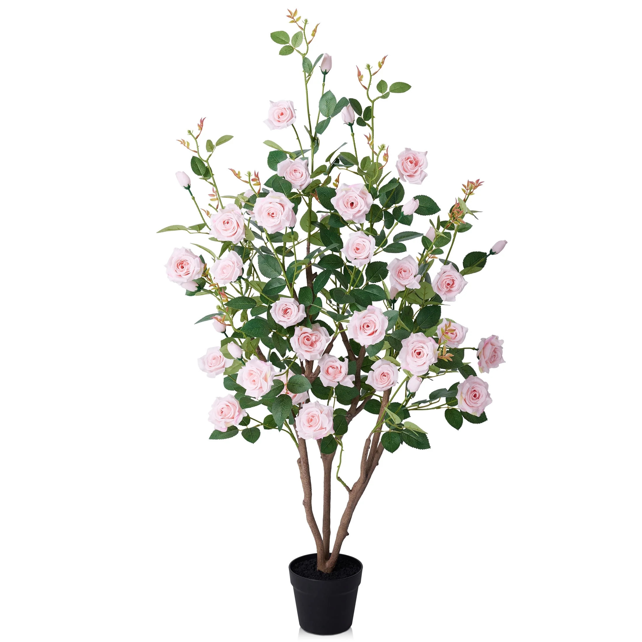 DR.Planzen 4ft Artificial Pink Rose Tree with Green Leaves, Lifelike Faux Rose Flower Tree for Ho... | Walmart (US)
