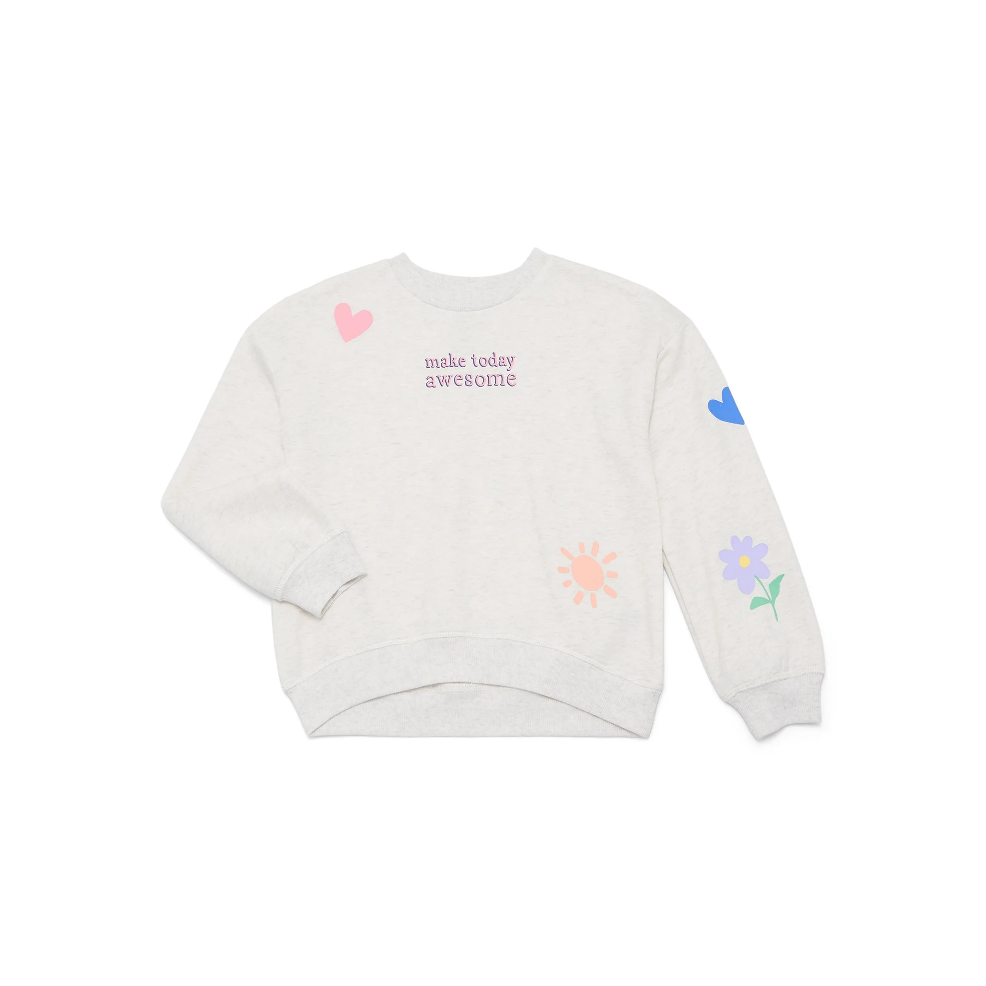 Wonder Nation Girls Fleece Crewneck Sweatshirt with Long Sleeves, Sizes 4-10 | Walmart (US)