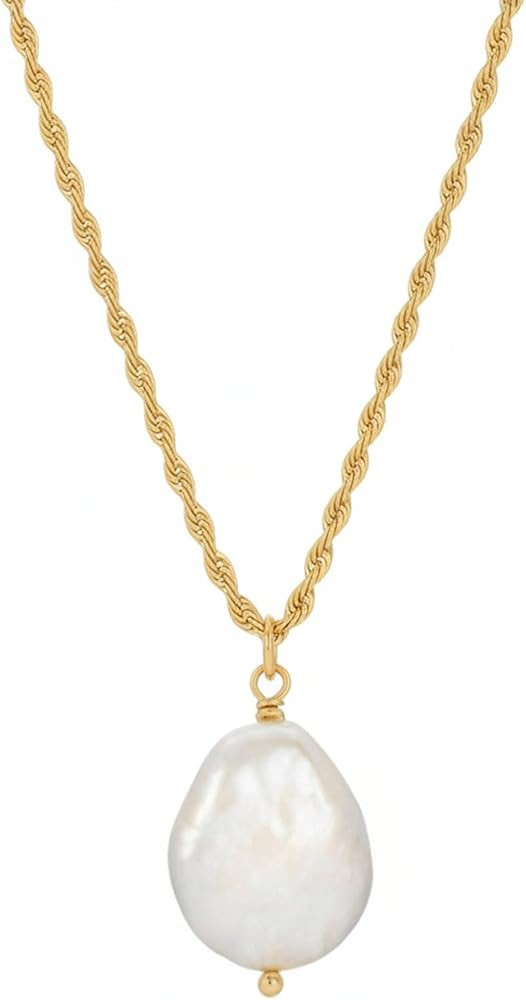 Baroque Pearl Necklace, 925K Sterling Silver Chain Natural Freshwater Cultured Pearl Pendant Neck... | Amazon (US)